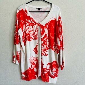 Cyrus woman rose button down cardigan size XL rhinestone orange cream white